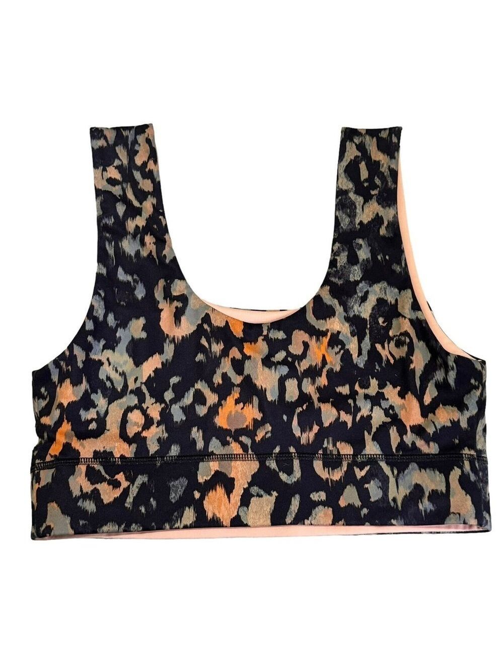 Fabletics Harlow Sz L Reversible Medium Impact Sports Bra Wild Camo Gaia Peach